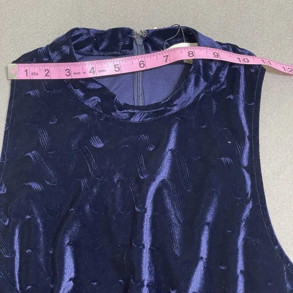 Women's Psychedelic Blue Velvet Lace Mini‎ Dress Halter Neck Slit L HOCO Formal
